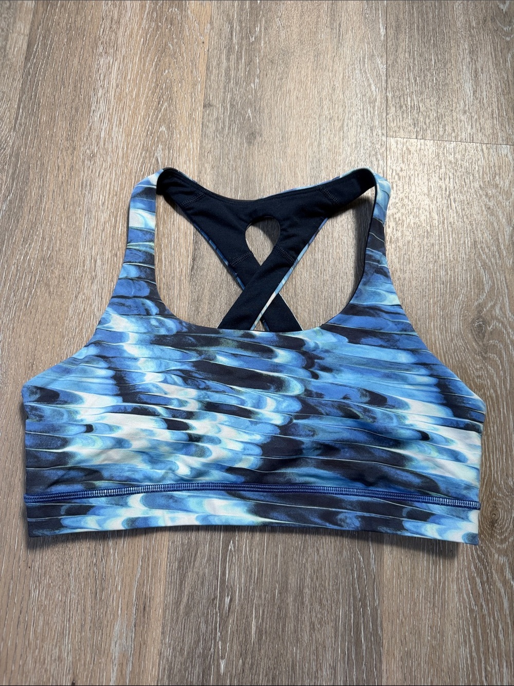 lululemon athletica Blue Wave-Print Racerback Sports Bra